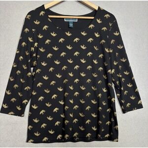Karen Scott‎ Gold Metallic Elephant Top Artsy Animal Glam Size L